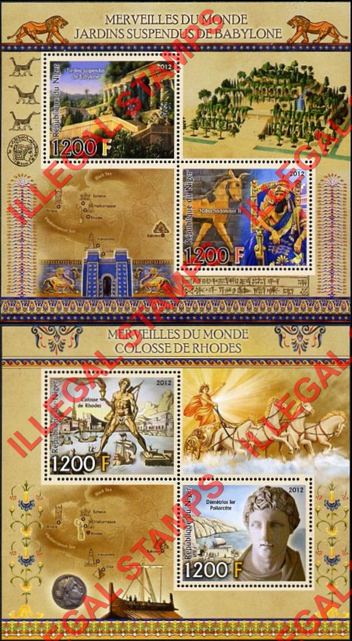 Niger 2012 Wonders of the World Illegal Stamp Souvenir Sheets of 2 (Part 3)
