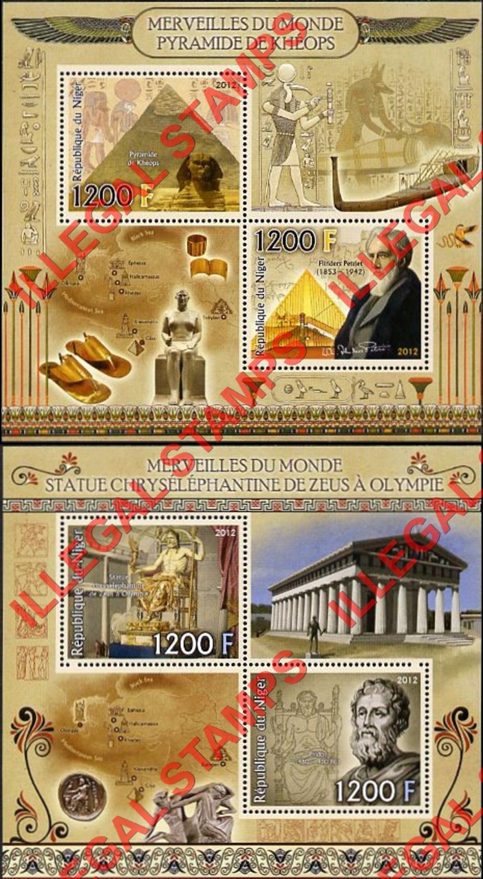 Niger 2012 Wonders of the World Illegal Stamp Souvenir Sheets of 2 (Part 4)