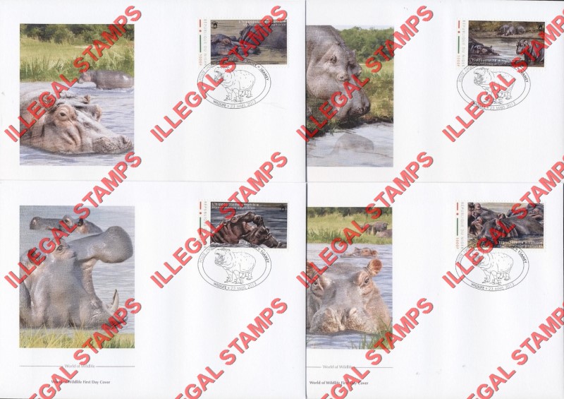 Niger 2013 Animals Hippopatamus WW Illegal Stamp Set of 4 on Fake First Day Covers