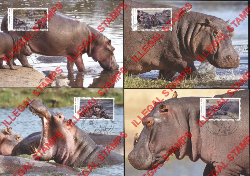 Niger 2013 Animals Hippopatamus WW Illegal Stamp Set of 4 on Fake First Day Cancel Postcards