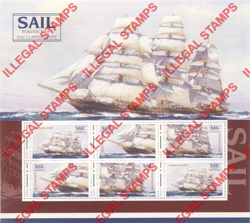 Niger 2013 Sailing Ships Norman Court Illegal Stamp Souvenir Sheet of 6