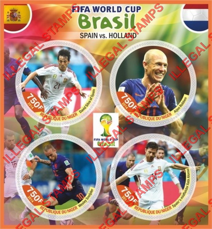 Niger 2014 World Cup Soccer in Brazil Illegal Stamp Souvenir Sheet of 4