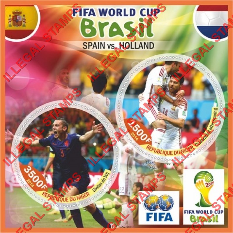Niger 2014 World Cup Soccer in Brazil Illegal Stamp Souvenir Sheet of 2