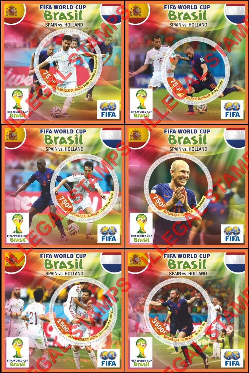Niger 2014 World Cup Soccer in Brazil Illegal Stamp Souvenir Sheets of 1