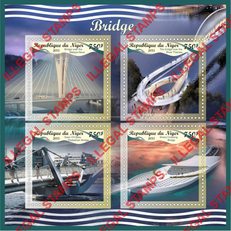 Niger 2015 Bridges Illegal Stamp Souvenir Sheet of 4