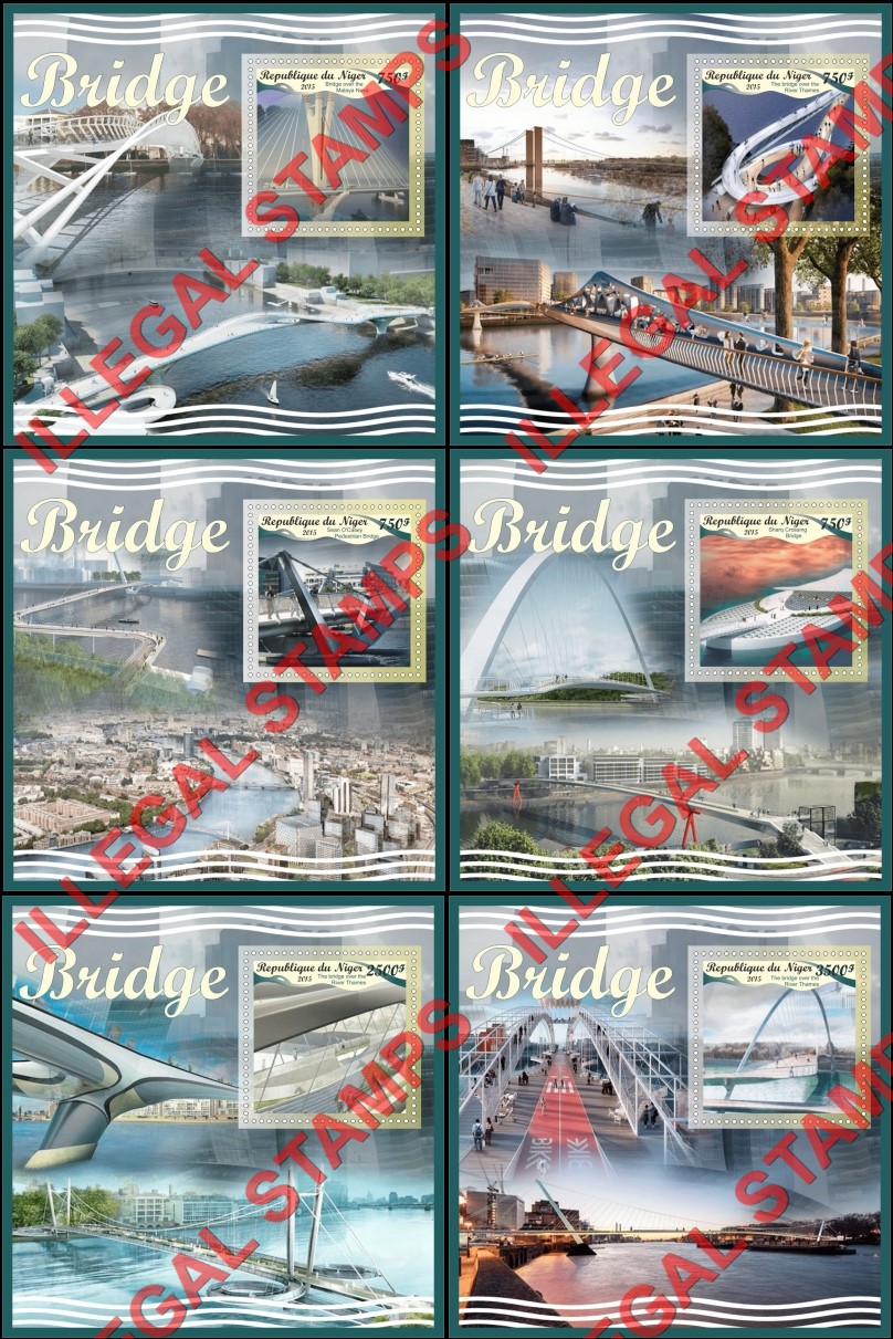Niger 2015 Bridges Illegal Stamp Souvenir Sheets of 1