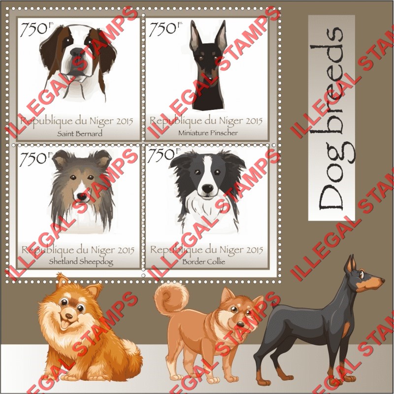 Niger 2015 Dogs Illegal Stamp Souvenir Sheet of 4