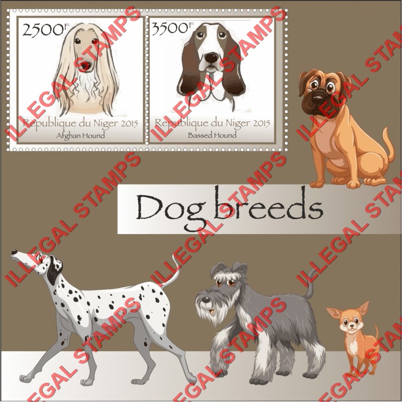 Niger 2015 Dogs Illegal Stamp Souvenir Sheet of 2