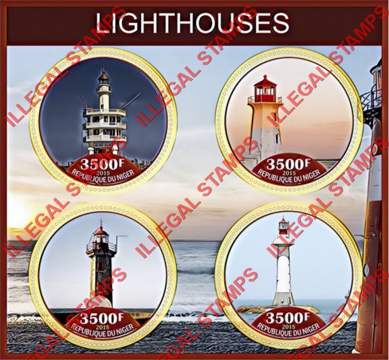 Niger 2015 Lighthouses Illegal Stamp Souvenir Sheet of 4