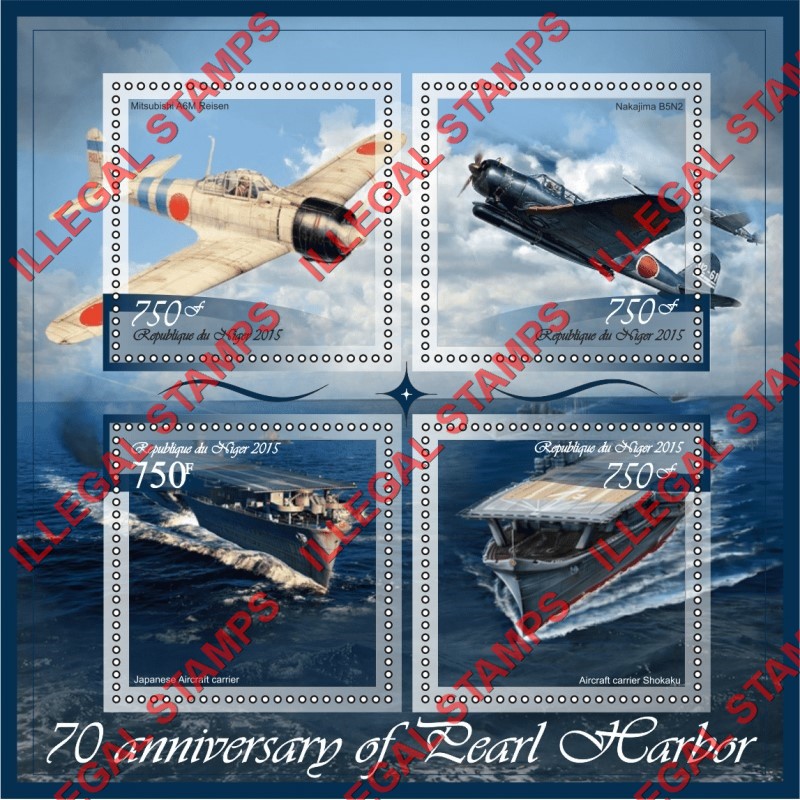 Niger 2015 Pearl Harbor Illegal Stamp Souvenir Sheet of 4