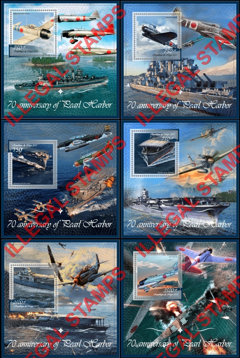 Niger 2015 Pearl Harbor Illegal Stamp Souvenir Sheets of 1