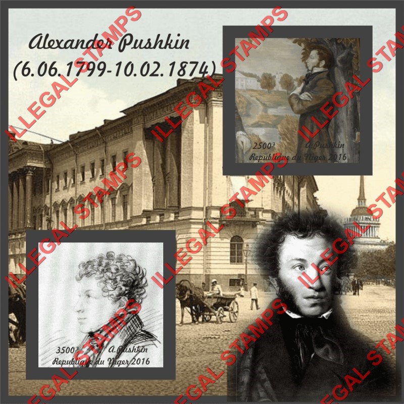 Niger 2016 Alexander Pushkin Illegal Stamp Souvenir Sheet of 2