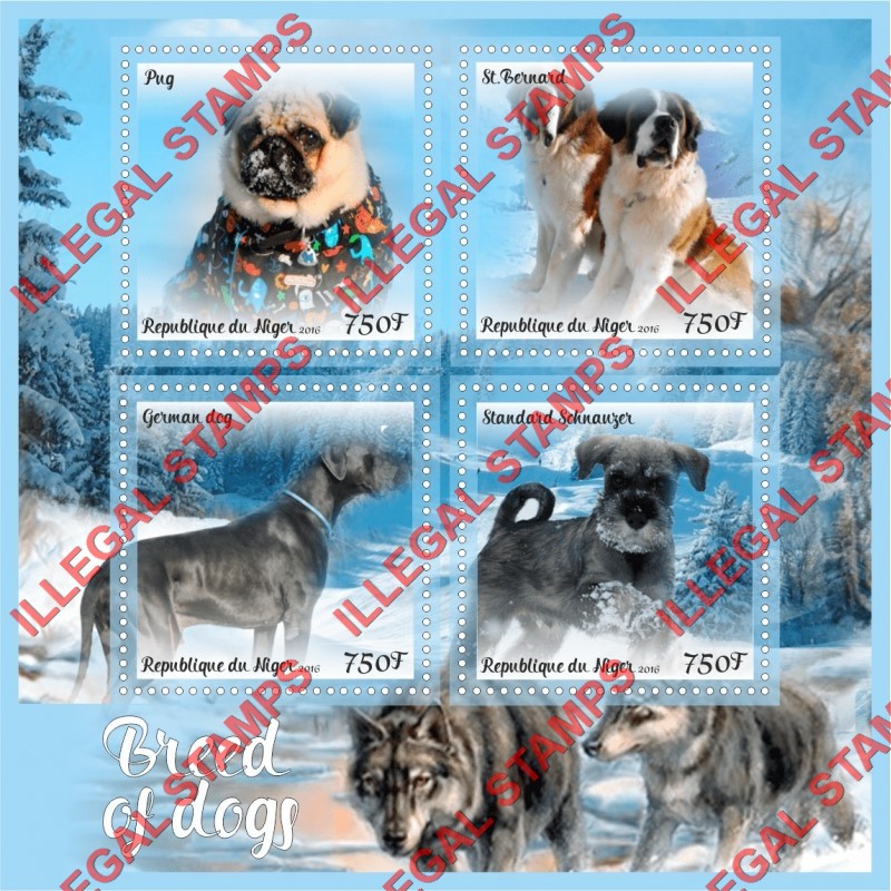 Niger 2016 Dogs Breed Illegal Stamp Souvenir Sheet of 4