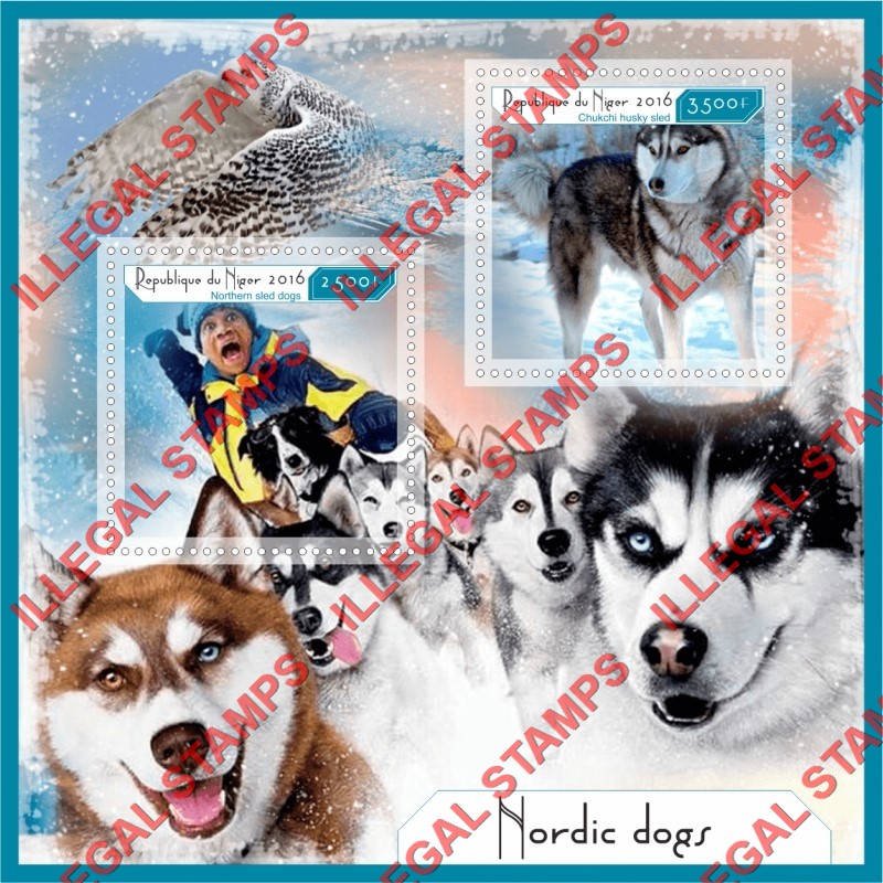 Niger 2016 Dogs Nordic Illegal Stamp Souvenir Sheet of 2