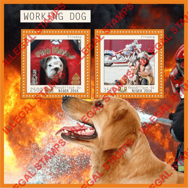 Niger 2016 Dogs Working Dogs Firedogs Illegal Stamp Souvenir Sheet of 2