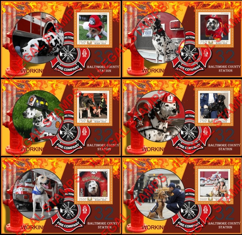 Niger 2016 Dogs Working Dogs Firedogs Illegal Stamp Souvenir Sheets of 1