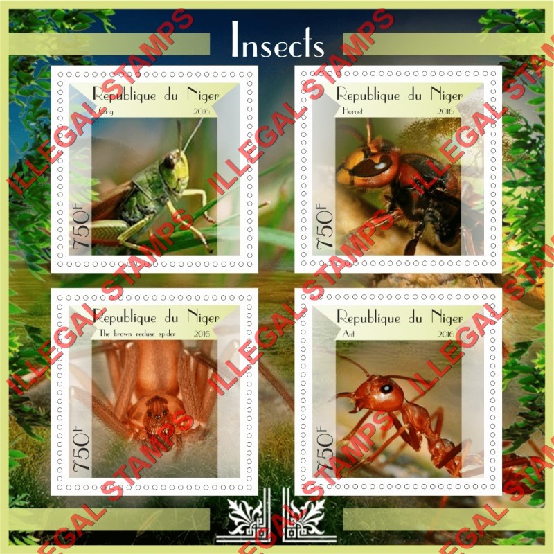 Niger 2016 Insects Illegal Stamp Souvenir Sheet of 4