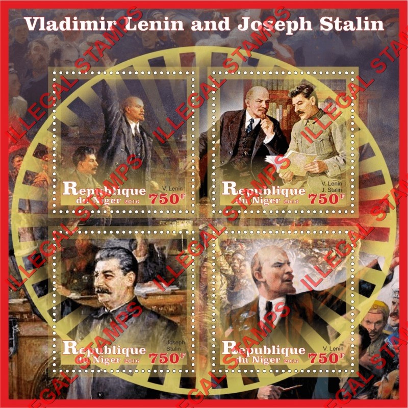 Niger 2016 Lenin and Stalin Illegal Stamp Souvenir Sheet of 4