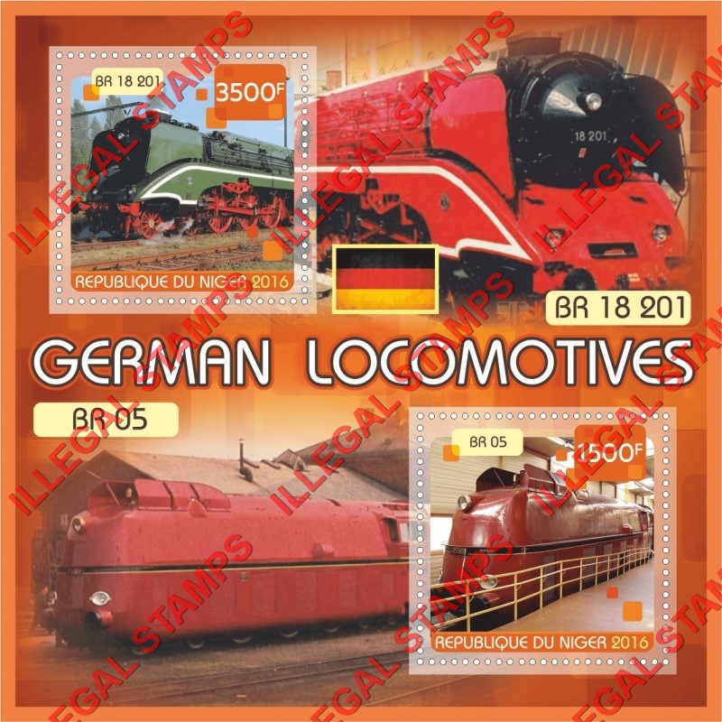 Niger 2016 Locomotives German Illegal Stamp Souvenir Sheet of 2