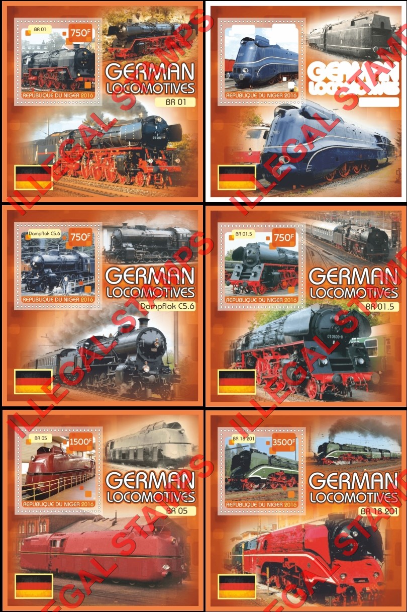 Niger 2016 Locomotives German Illegal Stamp Souvenir Sheets of 1