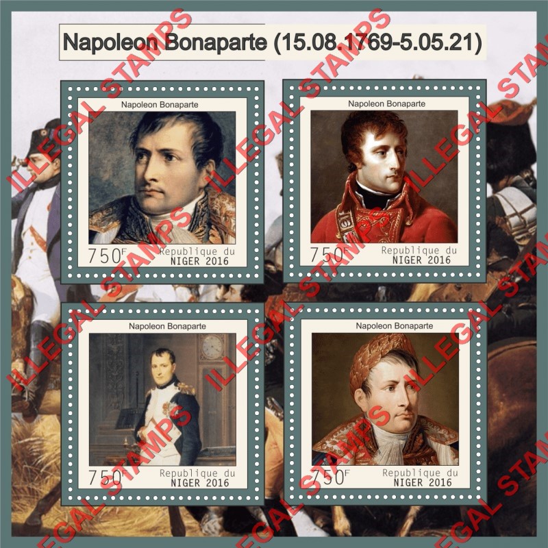 Niger 2016 Napoleon Bonaparte Illegal Stamp Souvenir Sheet of 4