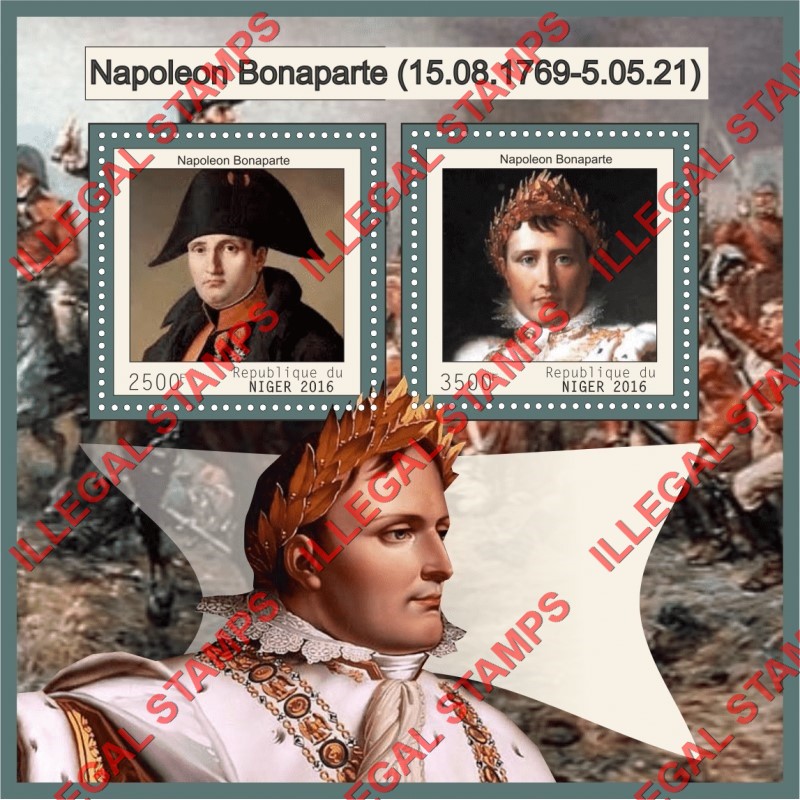 Niger 2016 Napoleon Bonaparte Illegal Stamp Souvenir Sheet of 2