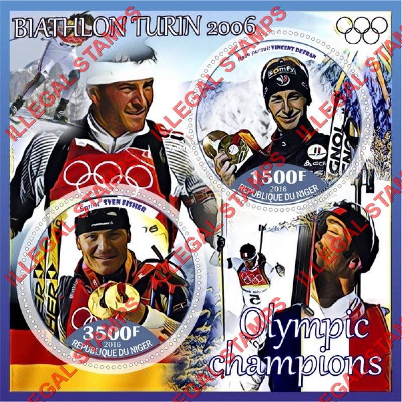 Niger 2016 Olympic Champions Biathlon in Turin 2006 Illegal Stamp Souvenir Sheet of 2
