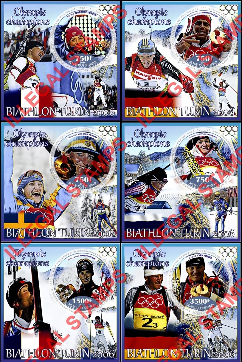 Niger 2016 Olympic Champions Biathlon in Turin 2006 Illegal Stamp Souvenir Sheets of 1