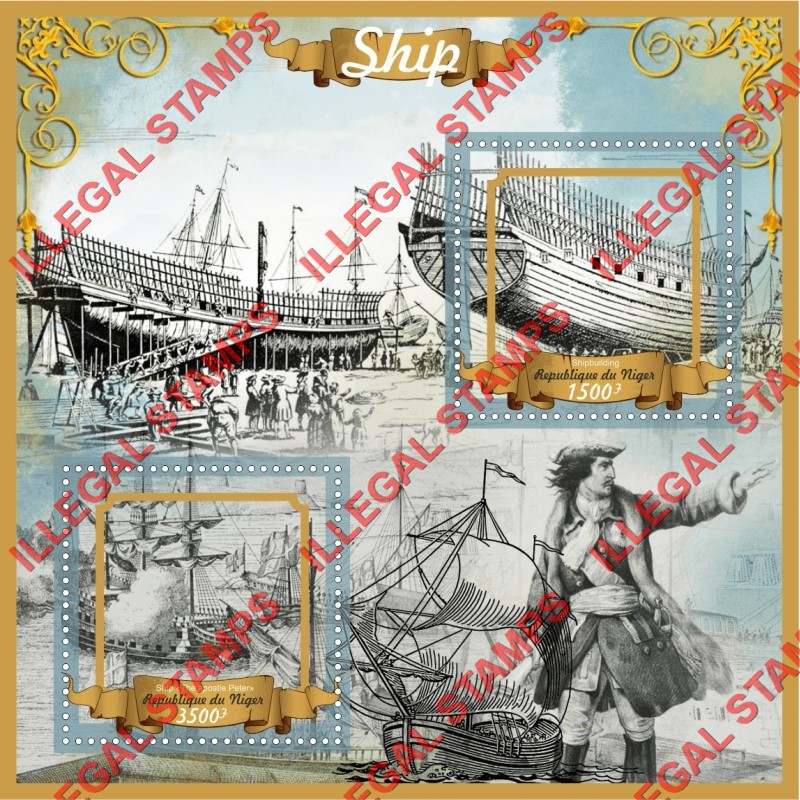 Niger 2016 Sailing Ships Azoz Fleet Peter I Illegal Stamp Souvenir Sheet of 2