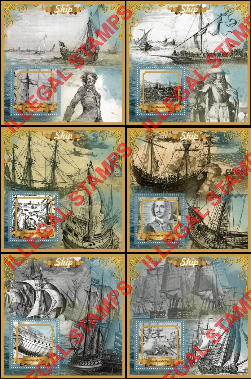 Niger 2016 Sailing Ships Azoz Fleet Peter I Illegal Stamp Souvenir Sheets of 1