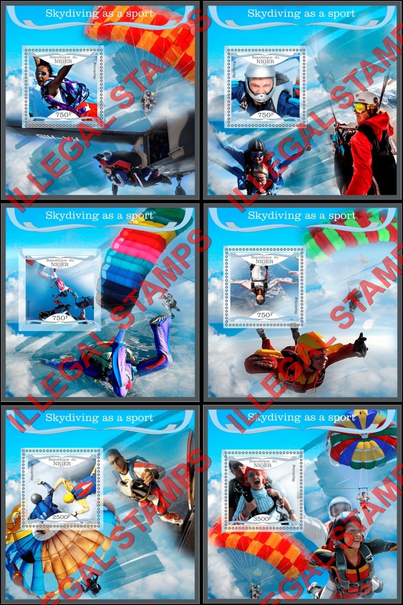 Niger 2016 Skydiving Illegal Stamp Souvenir Sheets of 1