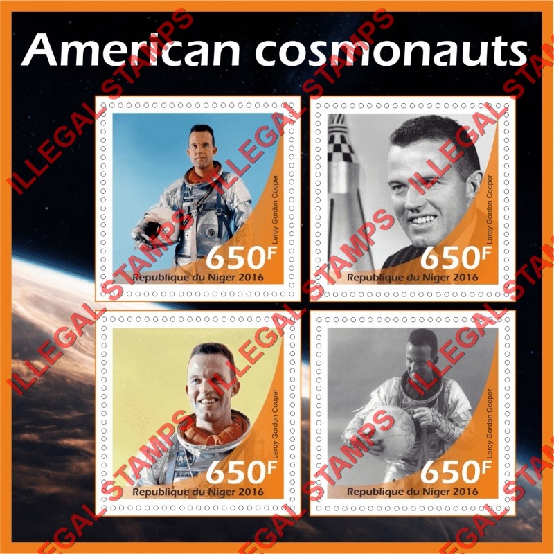 Niger 2016 Space Gordon Cooper Illegal Stamp Souvenir Sheet of 4
