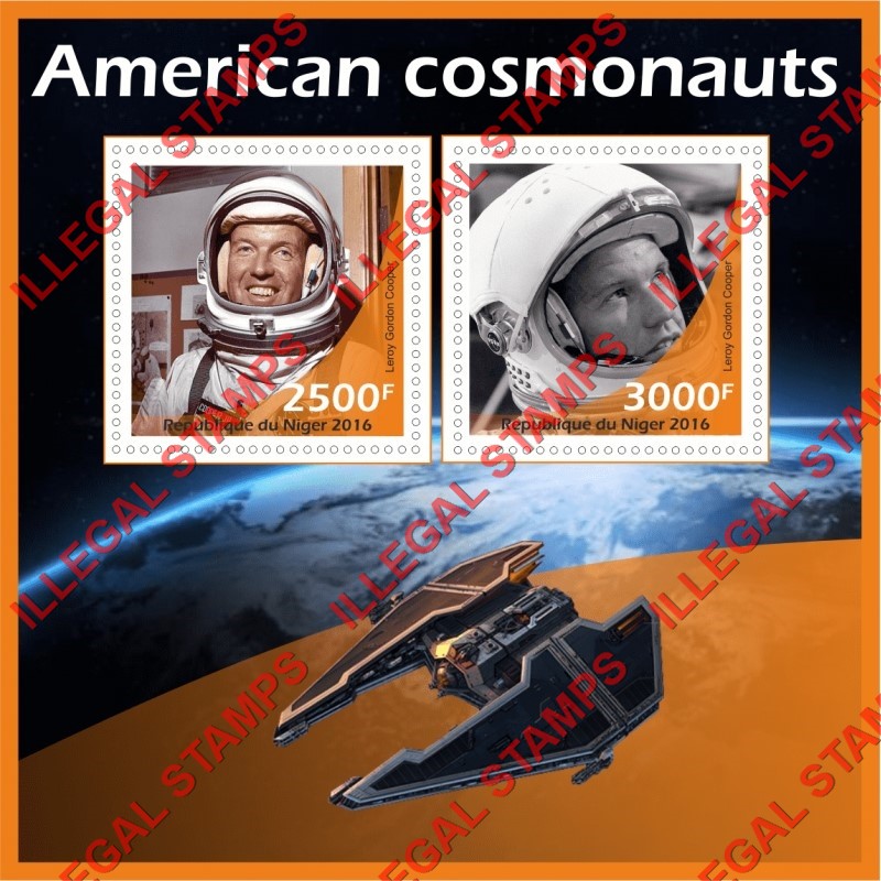 Niger 2016 Space Gordon Cooper Illegal Stamp Souvenir Sheet of 2