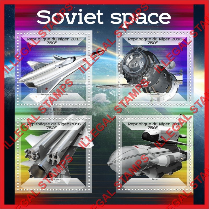 Niger 2016 Space Soviet Illegal Stamp Souvenir Sheet of 4