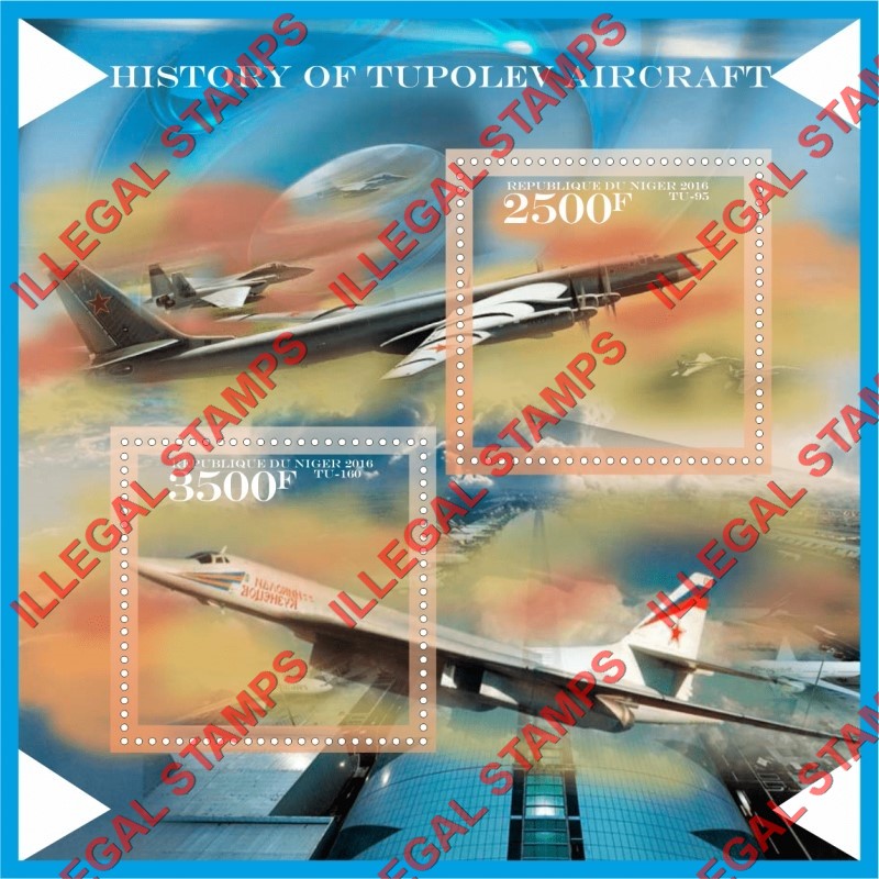 Niger 2016 Tupolev Aircraft History Illegal Stamp Souvenir Sheet of 2