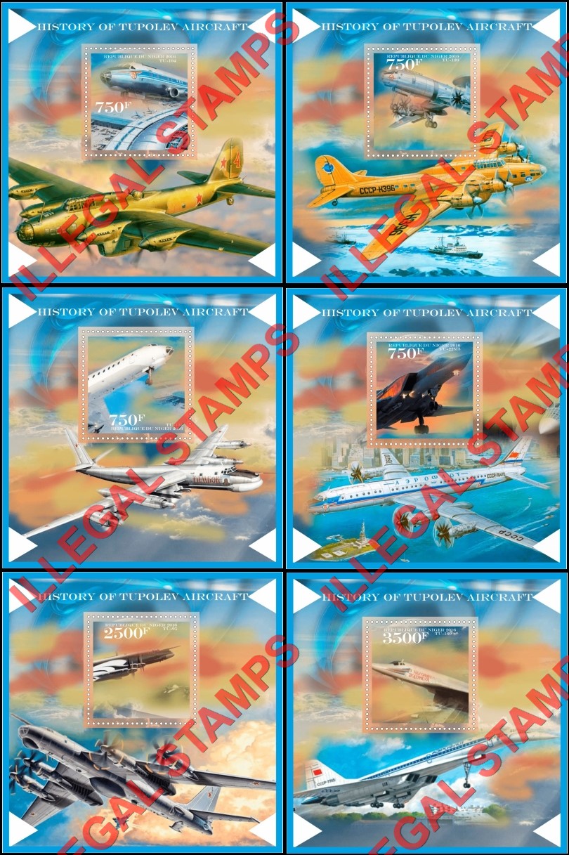 Niger 2016 Tupolev Aircraft History Illegal Stamp Souvenir Sheets of 1