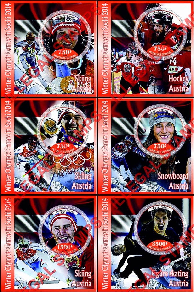 Niger 2016 Winter Olympic Games in Sochi 2014 Austria Illegal Stamp Souvenir Sheets of 1