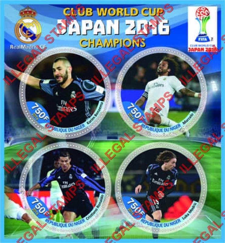Niger 2016 World Cup Soccer Champions Illegal Stamp Souvenir Sheet of 4