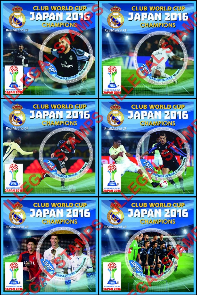 Niger 2016 World Cup Soccer Champions Illegal Stamp Souvenir Sheets of 1