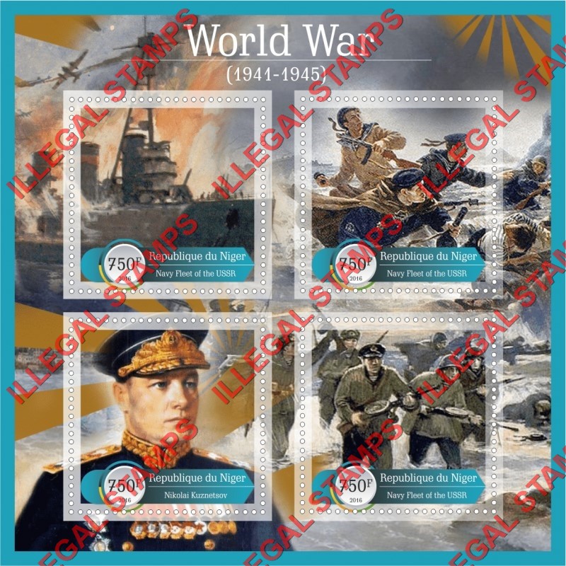 Niger 2016 World War Navy Fleet of the USSR Illegal Stamp Souvenir Sheet of 4