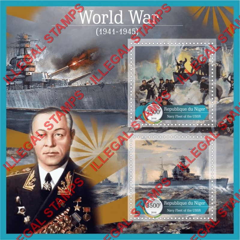 Niger 2016 World War Navy Fleet of the USSR Illegal Stamp Souvenir Sheet of 2