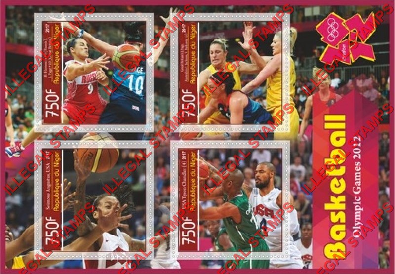 Niger 2017 Basketball Olympic Games in 2012 in London Kobe Bryant Illegal Stamp Souvenir Sheet of 4