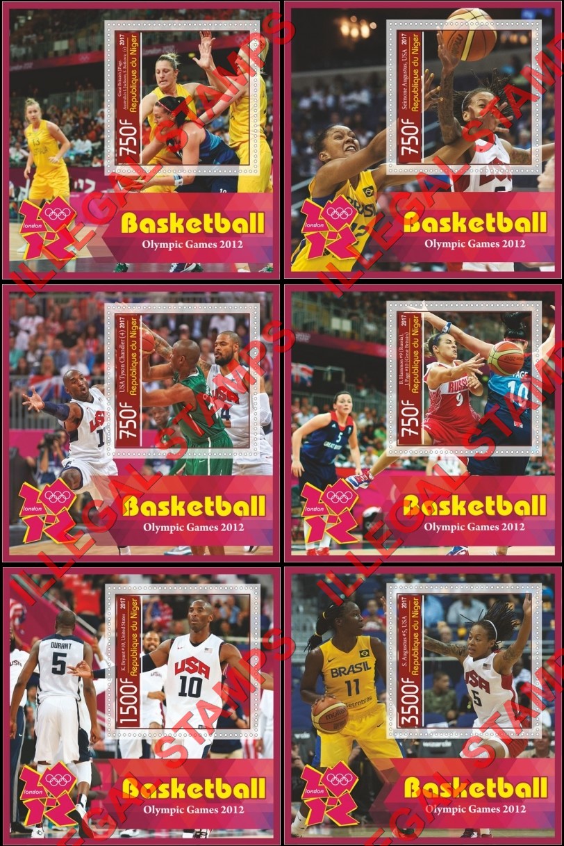 Niger 2017 Basketball Olympic Games in 2012 in London Kobe Bryant Illegal Stamp Souvenir Sheets of 1