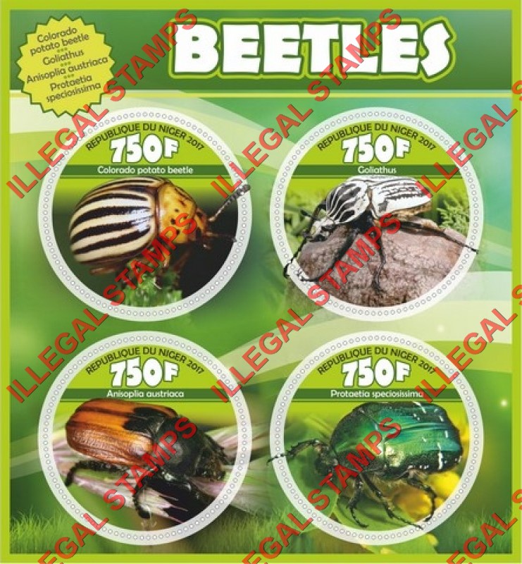 Niger 2017 Beetles Illegal Stamp Souvenir Sheet of 4