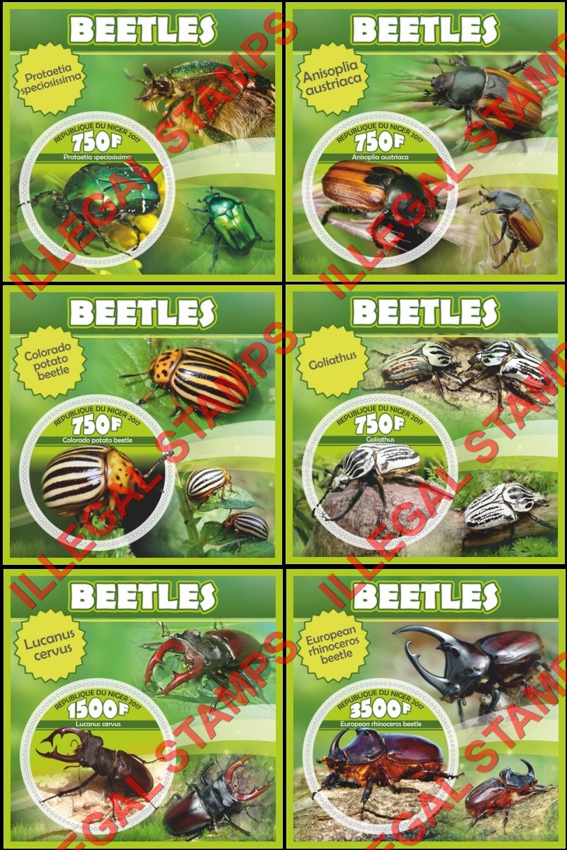 Niger 2017 Beetles Illegal Stamp Souvenir Sheets of 1