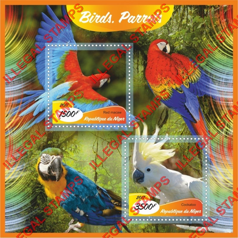 Niger 2017 Birds Parrots Illegal Stamp Souvenir Sheet of 2