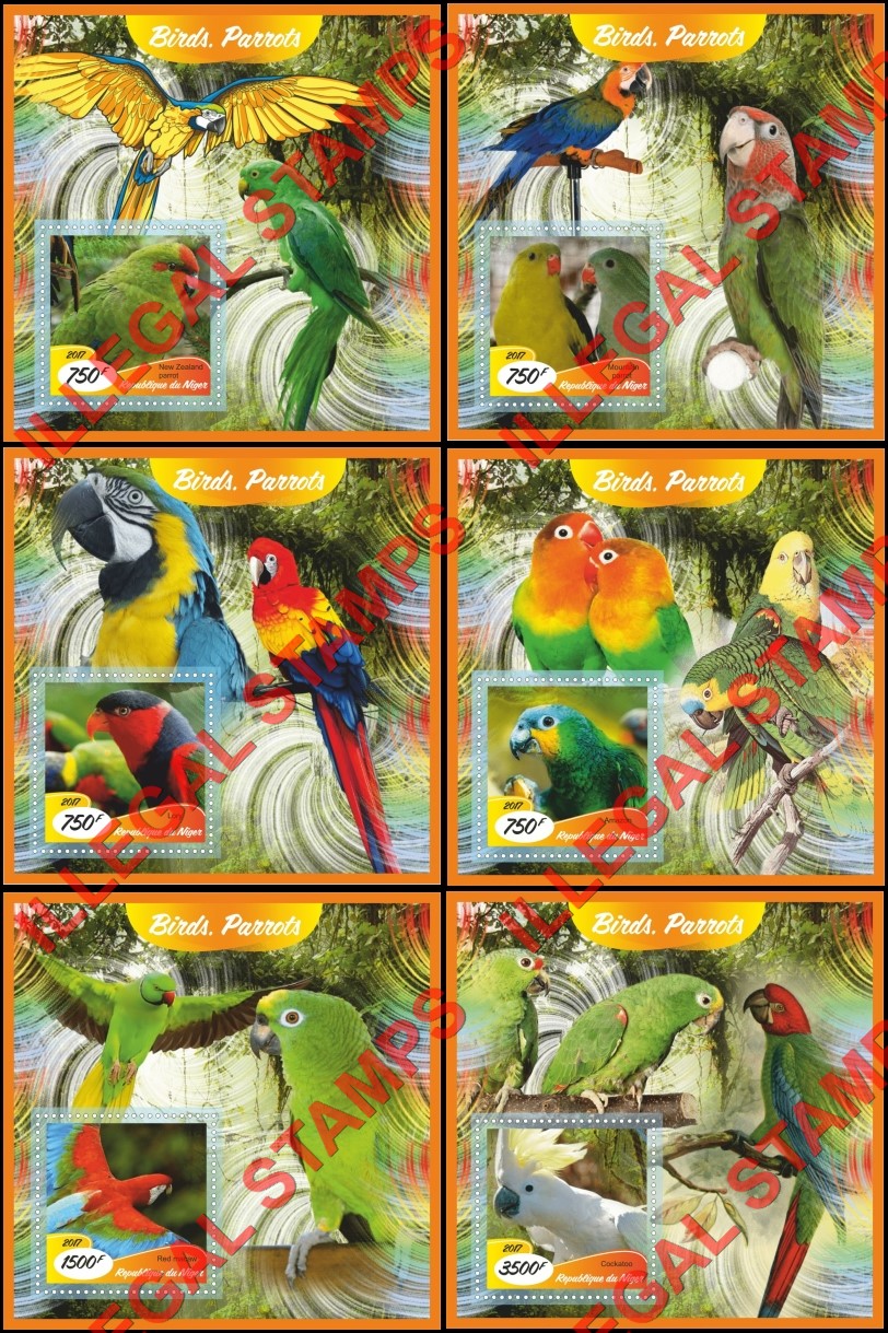 Niger 2017 Birds Parrots Illegal Stamp Souvenir Sheets of 1