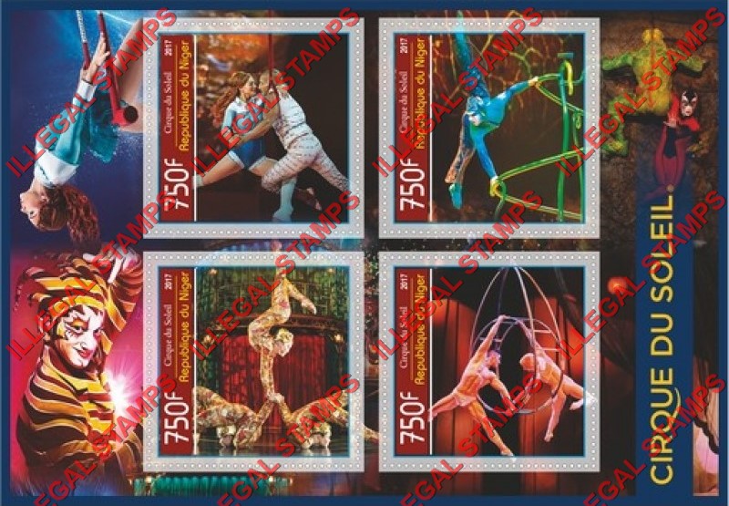 Niger 2017 Circus Cirque du Soleil Illegal Stamp Souvenir Sheet of 4