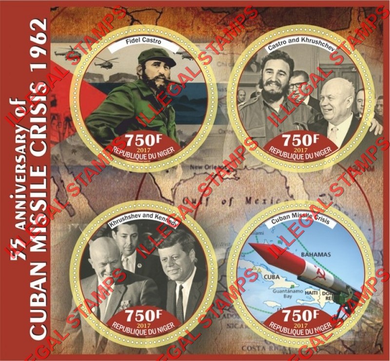 Niger 2017 Cuban Missile Crisis Illegal Stamp Souvenir Sheet of 4