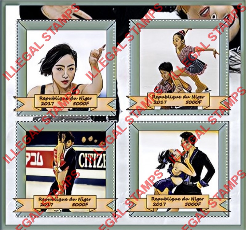 Niger 2017 Figure Skating Cong Han and Wenjing Sui Illegal Stamp Souvenir Sheet of 4